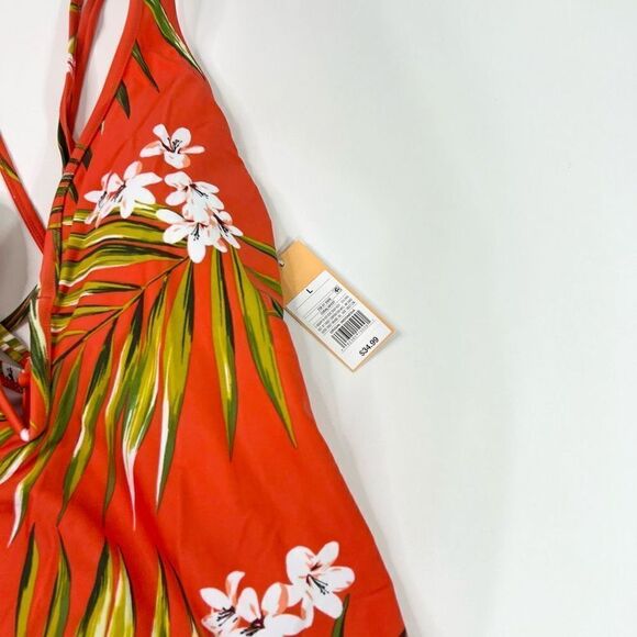Kona Sol Tropical Pattern One-Piece Swimsuit Womens Orange Large Criss Cross NWT - Picture 2 of 8